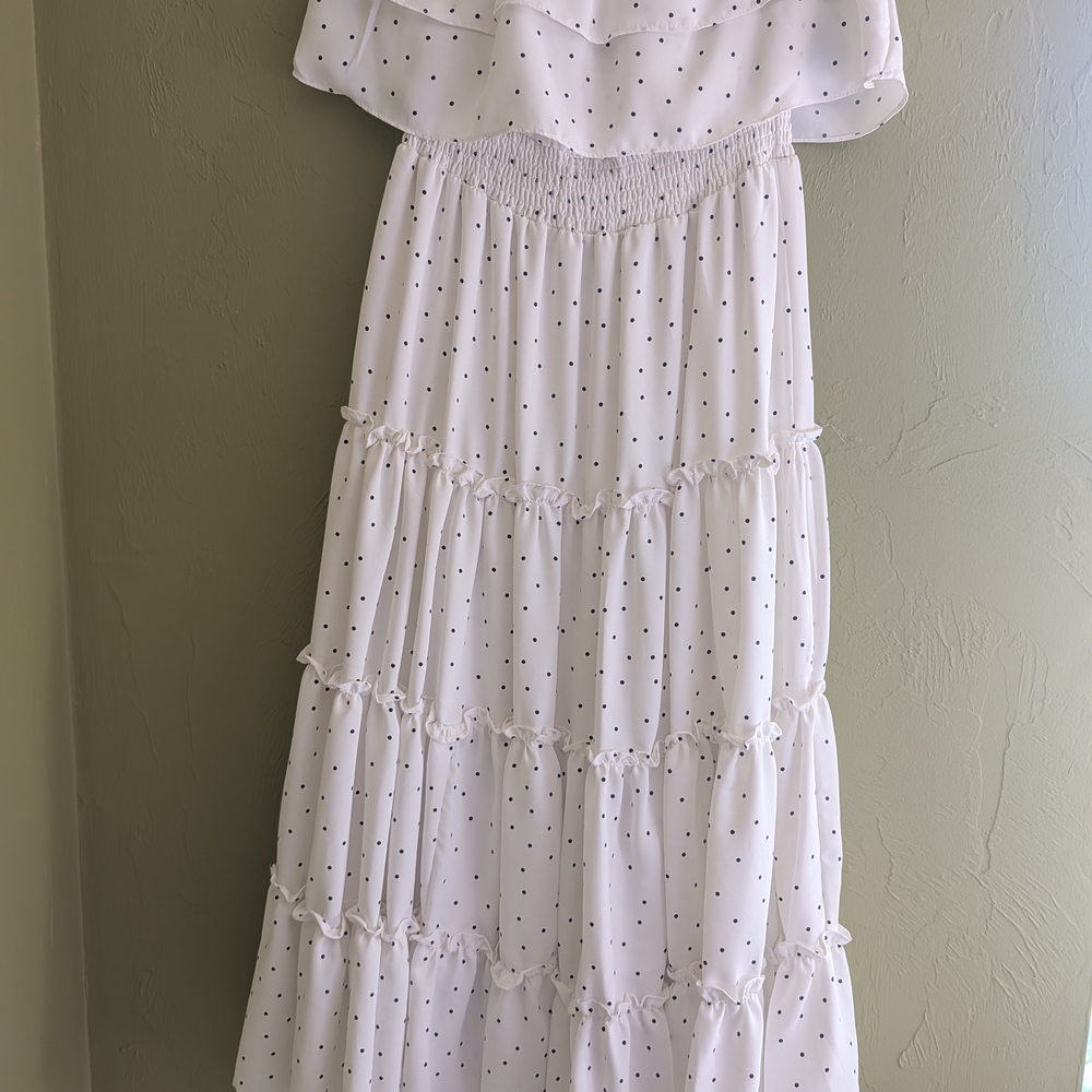 White Polka Dot Tiered Maxi Dress